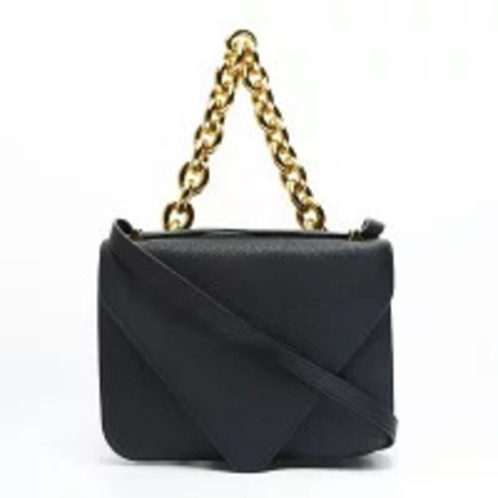 Bottega Veneta Leather Mount Envelope Chain Shoulder Bag Black